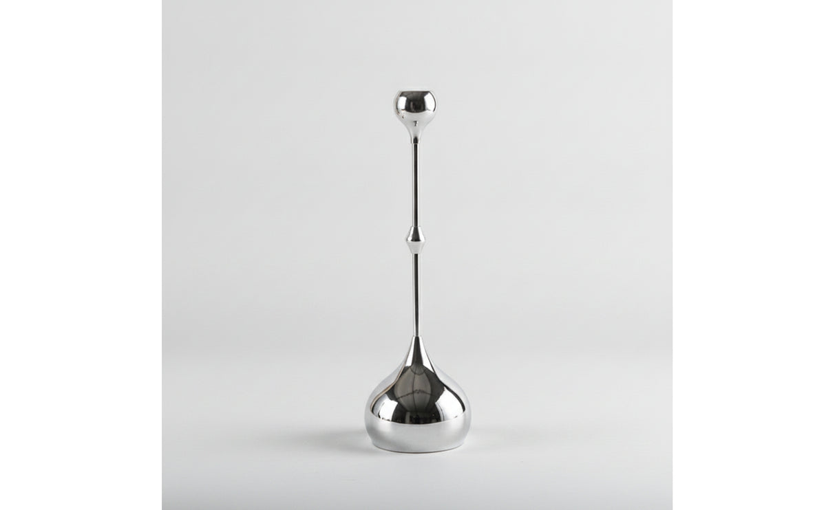 Modern Droplet Candle Holder Silver-Tone Teardrop Candlestick Sculptural Minimalist Candle Holder Sleek for Dining Table, Centerpiece, Entryway, Mantel