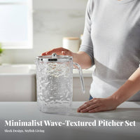 Water Wave Pitcher and Cup Set Large Capacity Water Carafe with Cups Food-Grade Material Clear Juice Pitcher Set for Hosts, Families, Fridge, Office