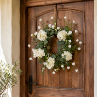Hydrangea Door Wreath for Front Door, Artificial Matte Green with Berry Accents, Traditional Wall Decor, Low Maintenance All Year