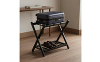 Folding Luggage Rack Foldable Double Tier Luggage Rack Rubber Wood Baggage Shelf for Hotel Guests, Journeyers, Guest Room
