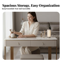 Minimalist design Dressing Desk with Side Cabinet Stone Pattern Top Makeup Table Modern Design Bedroom Furniture Leatherette Finish for Women, Adults, Homeowners, Apartment, Small Rooms, Walk-in Closet