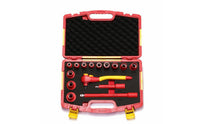 15 Pieces Insulated Socket Set 1000V Insulated Tool Kit with Case Metric Tool Kit with Foam Trays for Electricians, Automotive Repair, Electrical Work
