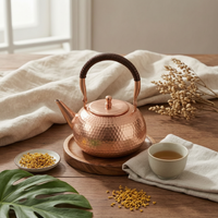 Hammered Copper Tea Kettle Polished Teapot with Wrapped Handle Handmade Look