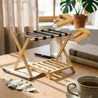 Bamboo Luggage Rack with Shelf Space-Saving Furniture Heavy-Duty for Guests