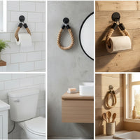 Toilet Tissue Holder Wall-Mounted Toilet Tissue Holder with Rope Bathroom Accessory Matte Black Hardware Easy to Install