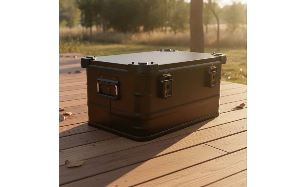 Stackable Storage Trunk with Side Handles Outdoor Aluminum Box with Lid Rugged Storage Box with Lid Secure for Campers, Overlanders, Garage