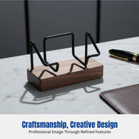Walnut Business Card Holder, Metal Stand, Modern Office Desktop Organizer, Card Display