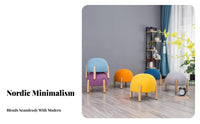 Nordic Aesthetic Upholstered Toadstool Pouf Multi-Functional Upholstered Pouf High-Rebound Sponge Low Stool Solid Wood Legs for Interior Designers, Apartment Dwellers, Sales Office, Entryway, Living Room, Playroom