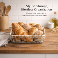 Kitchen Storage Wire Basket with Wicker Edge for Pantry Organizers and Black Metal for Fruits and Vegetables, Square Design