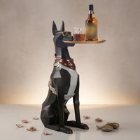 Doberman Statue with Tray Black and Golden Canine Tray Stand Water-Resistant Home Decor for Display Area