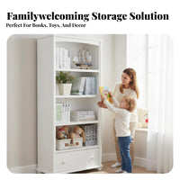 Multi-Tier Bookcase Minimalist Sleek White Multi-Tier Shelving Unit Available with Drawers or Doors Storage Furniture for Parents, Study Room, Bedroom