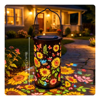 Hollow-out Metal Lantern Automatic On Off Solar Projection Lantern Portable Handle Outdoor Lighting for Camping