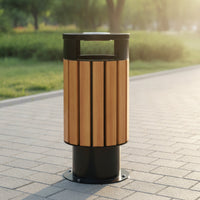 Outdoor Trash Bin Wood-Look Trash Bin with Interior Liner Weather-Resistant for Property Managers