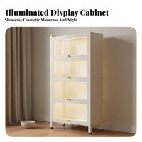 Lighted Steel Display Cabinet Built-in Light Glass Door Bookcase Dustproof Lighted Display Cabinet for Anime Fans, Homeowners, Study Room, Home Office