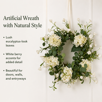 Hydrangea Door Wreath for Front Door, Artificial Matte Green with Berry Accents, Traditional Wall Decor, Low Maintenance All Year