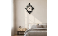 Wall Clock with Metal Frame Iron-Look Metal Wall Clock Ornate for Living Room, Entryway, Hallway