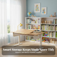 Adjustable Kids Study Desk and Chair Set Large Desktop Kids Desk and Chair Set Rounded Corners Ergonomic Student Workstation for Reading, Drawing