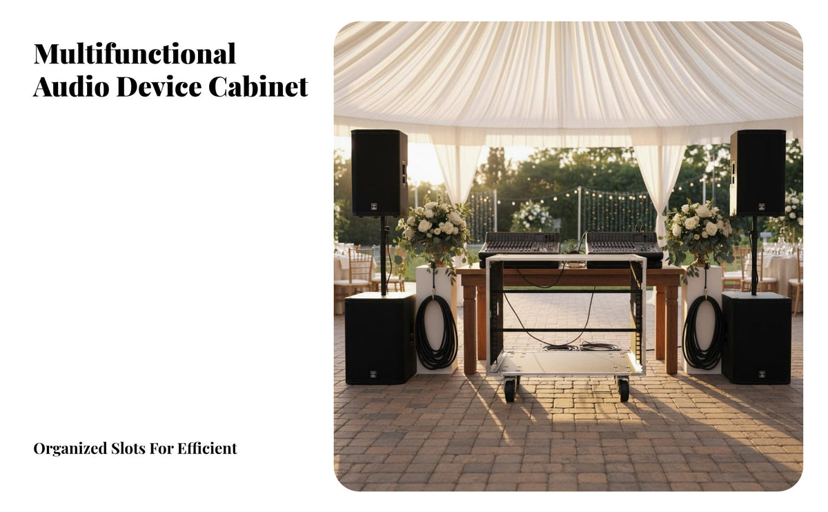 Rolling Audio Rack Case Heavy-Duty Construction Portable Amplifier Rack Reinforced Corners Rolling Roadworthy Enclosure for Artists, Outdoor Events