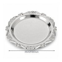 Ornate Tray with Scalloped Rim Embossed Trinket Dish Decorative Jewelry Tray Reflective for Vanity