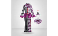 Clown Costume with Hat Ruffled Clown Costume Striped Outfit for Halloween, Cosplay, Stage Performance