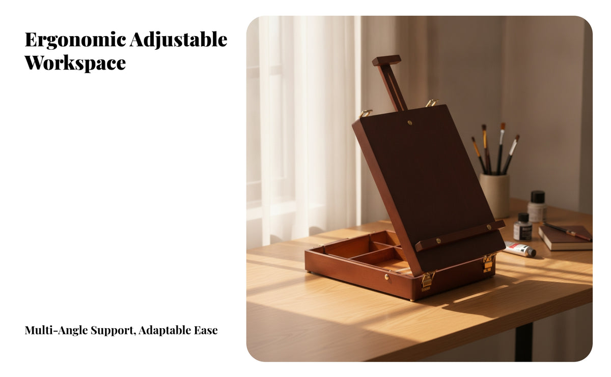 Portable Wooden Painting Box Easel | Built-in Storage Compartments, Adjustable Vertical Support, art supply chest with Easel, for Studio