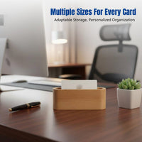 Walnut Beech Wood Business Card Holder, Sturdy Card Storage Box, Creative Office Organizer