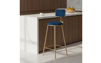 Upholstered Bar Stool with Backrest Light Elegant Design Gold Metal Frame High Stool Modern Kitchen Island Chair for Cafe, Reception Desk