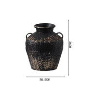 Vintage Patina Planter Vintage Style Rustic Vase Textured Surface Aged Ceramic Jar for Tabletop