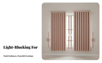 No-Drill Installation Blackout Grommet Curtain Extendable Rod Grommet Top Blackout Curtain Complete Set Window Treatment Room Darkening for Light Sleepers, Homeowners, Students, Bedroom, Nursery, Office, Sliding Door