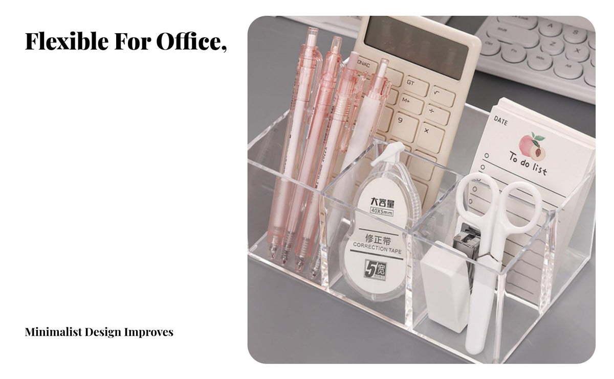 Acrylic Pen Holder Versatile Transparent Pencil Holder Clear Stationery Box for Students, Vanity, Dresser, Lavatory