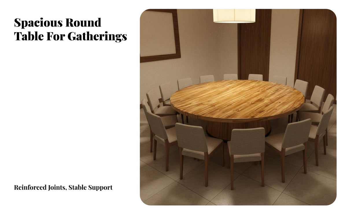 Heavy Duty Large Round Dining Table Easy to Clean Solid Wood Tabletop Water Resistant Carbonized Fir Wood Table for Restaurant Owners, Event Planners, Restaurants, Banquet Halls, Canteens, Kitchen