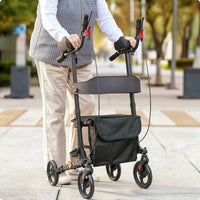 Upright Ambulatory Device Adjustable Height Forearm Wheeled Support Seat with Bag Four-Wheeled Shopping Cart for Elderly