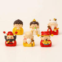 6 Pieces Chinese Deity Figurines Painted for Desk, Collectors