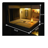 LED Lighting Washitsu Miniature Model Miniature Japanese Room Kit DIY Wooden Dollhouse for Hobbyists, Display