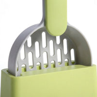 Litter Scooper with Holder Base, Grid Sieve Cleaning Tool and Dustpan for Cat Litter, Sand Sifter for Cat Waste Remover, 26.6*12.7*5.4 cm Size
