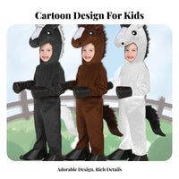 Attached Tail Kids Horse Costume Stuffed Head Hood Horse Jumpsuit Realistic Design for Toddlers, Halloween, Role Play, School Plays