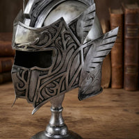 Pedestal Base Roman Soldier Helmet Engraved Centurion Helmet Model Tall Crest Decor Metal