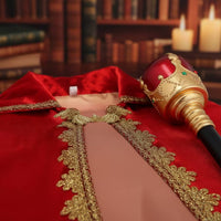 Costume Cloak with Standstanding King Cloak with Crown and Ornamental Rod Luxurious Apparel for Halloween