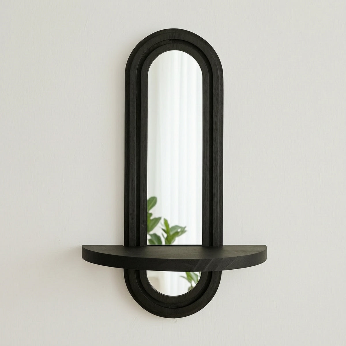 Arched Wall Mirror with Shelf Wooden Arched Mirror Shelf Black for Entryway, Living Room, Small Areas