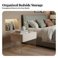 Transparent Design transparent-cShaped Stand Modern aesthetic Nightstand Space-Saving visual effect Indoor Furnishing Easy to Clean for Apartment Dwellers, Young Adults, Bedroom, Small areas, Living Room, Entryway