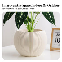 Vertical Stripe Texture Imitation Ceramic Pot Minimalist Design Ribbed Plastic Floor Pot Lightweight for Outdoor, Balcony, Living Room