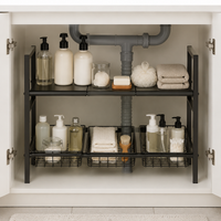 Under-sink Storage Rack, Telescopic, Width 50-88cm, Kitchen Storage Shelf, Height Adjustable, Modern Design
