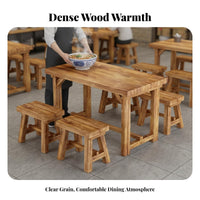 Wooden Restaurant Table and Bench Set Carbonized Finish Table, Chairs, and Bench Combo sturdy Wood Construction Canteen Furniture for Barbecue Joints
