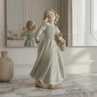 Ornamental Piece Girl Feeding Bird Delicate Details Ceramic Girl Statue Gift Idea Decorative Lady Figurine Glossy Finish