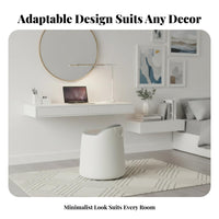 Modern Design Upholstered Swivel Pouf High-Density Foam Cushion Vanity Seat Compact Size Indoor Furniture Multi-Purpose Design for Makeup Users, Adults, Small Space Dwellers, Bedroom, Dressing Room, Under Desk, Bathroom