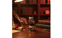 Gold-Toned Owl on Skull Figurine Metal-Finish Owl on Skull Statue Gothic Sculpture Textured for Collectors, Goths, Desk, Bookshelf, Halloween