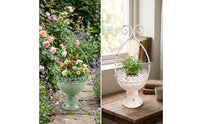 Metal Planter with Handle Vintage Pedestal Rustic Metal Planter Pot for Gardeners, Patio, Balcony, Porch