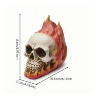 Three-Dimensional Skull with Flame Outer Form Gothic Skull Figurine Indoor Collectible for Tabletop