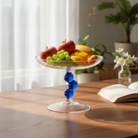 Clear Glass Pedestal Fruit Plate Transparent Pedestal Dish with Beaded Stem Elegant Dishware Elevated for Dining Table