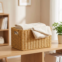 woven Storage Basket Storage Basket with Handles Space-Saving for Living Room